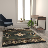 Flash Furniture ACD-RG2-57-SG-GG Mohave Collection 5' x 7' Sage Traditional Southwestern Style Area Rug - Olefin Fibers with Jute Backing
